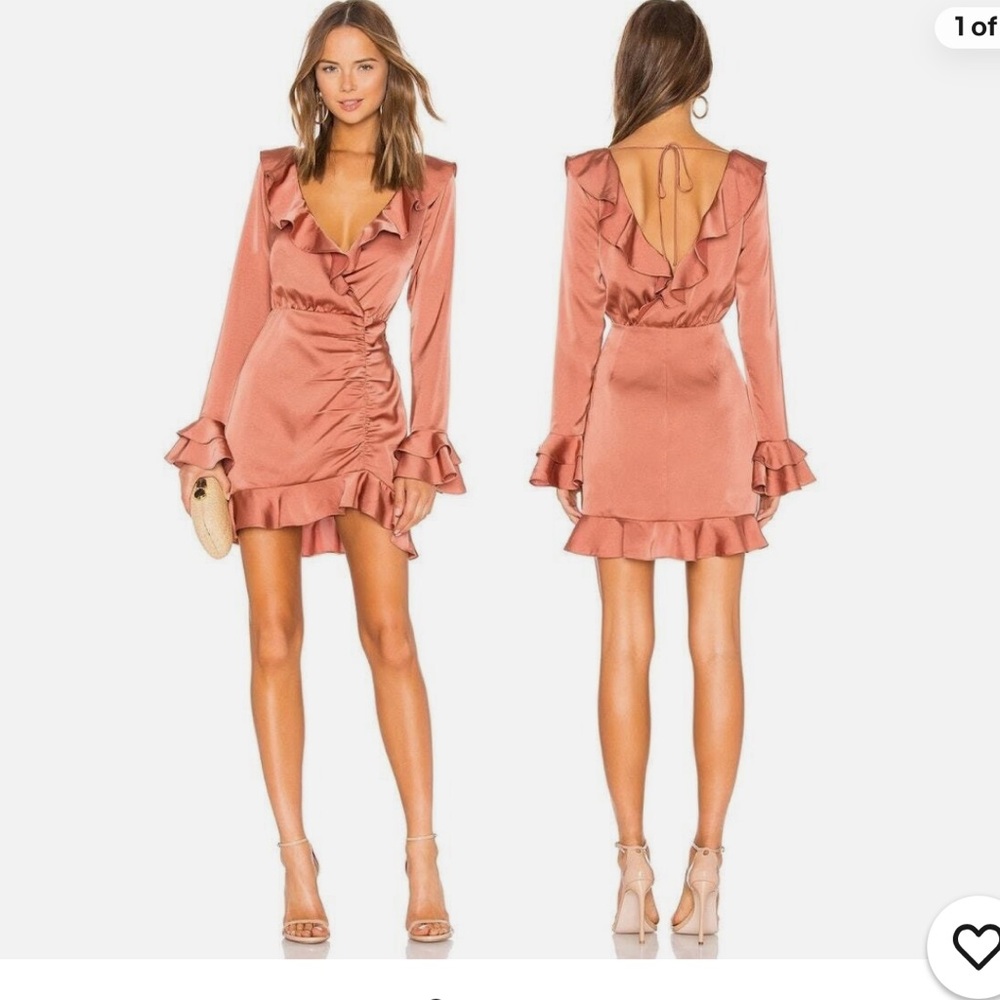 MAJORELLE Orange Pink Ruffled Wrap Dress
